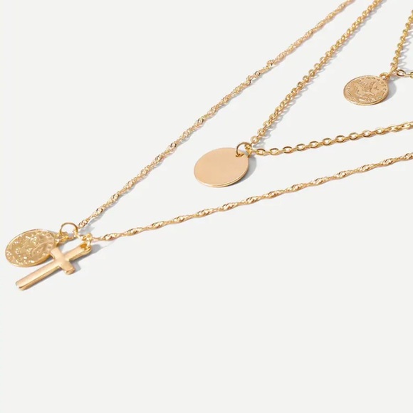 Coin & Cross Layered Pendant Necklace - Picture 3 of 3